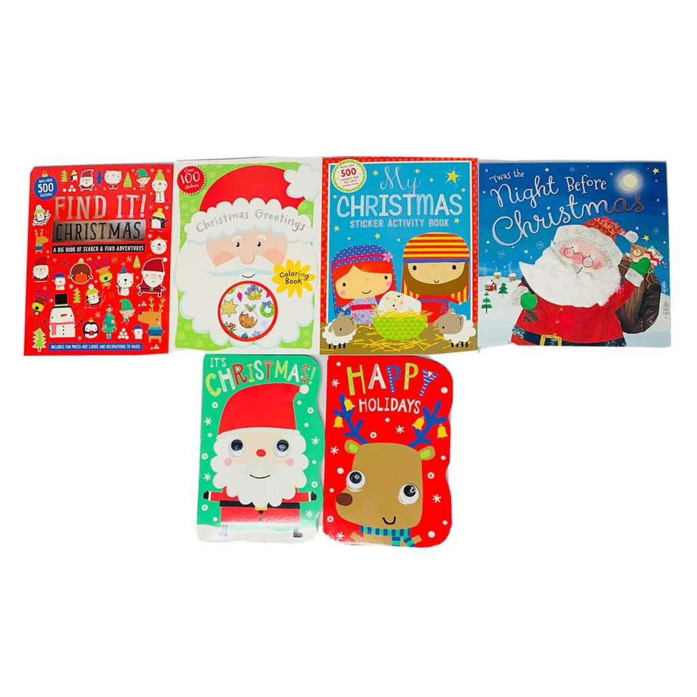 Lot of Christmas Kids Books Wilderness Press Santa Reindeer Board Book Stickers